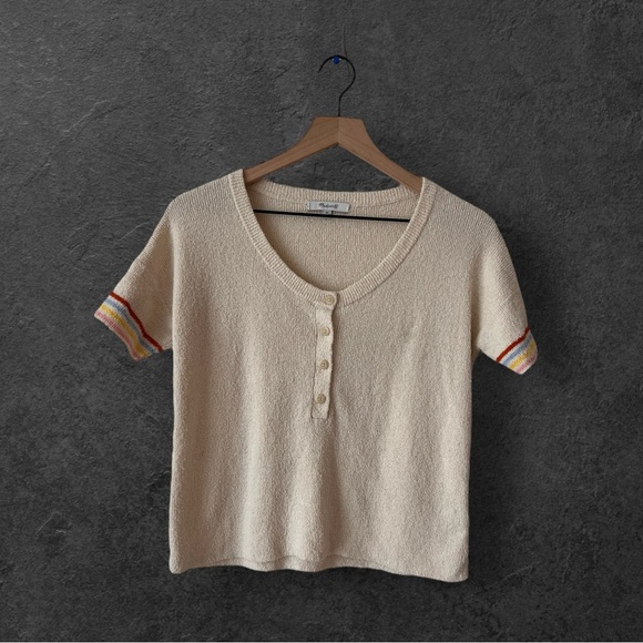 Madewell Henley Sweater Tee Rainbow Stripe Vintage Parchment Size XS - Picture 3 of 12